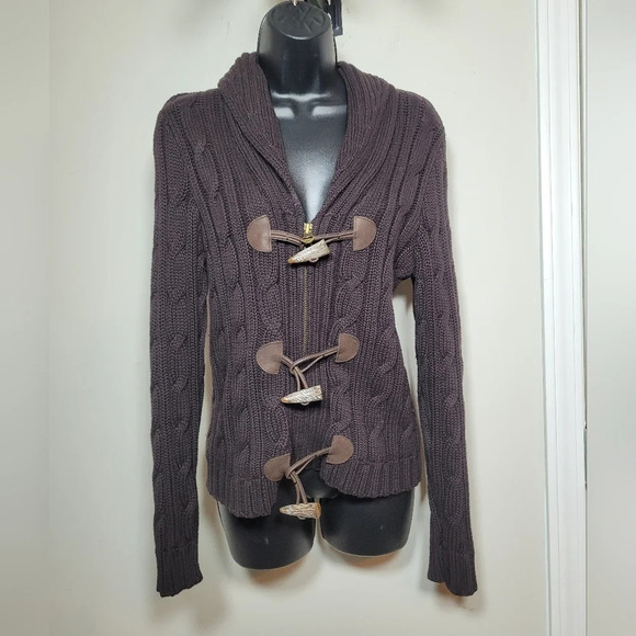 Ralph Lauren Brown Cable Knit Horn Closure Cardigan Sweater  sz S - Picture 1 of 9